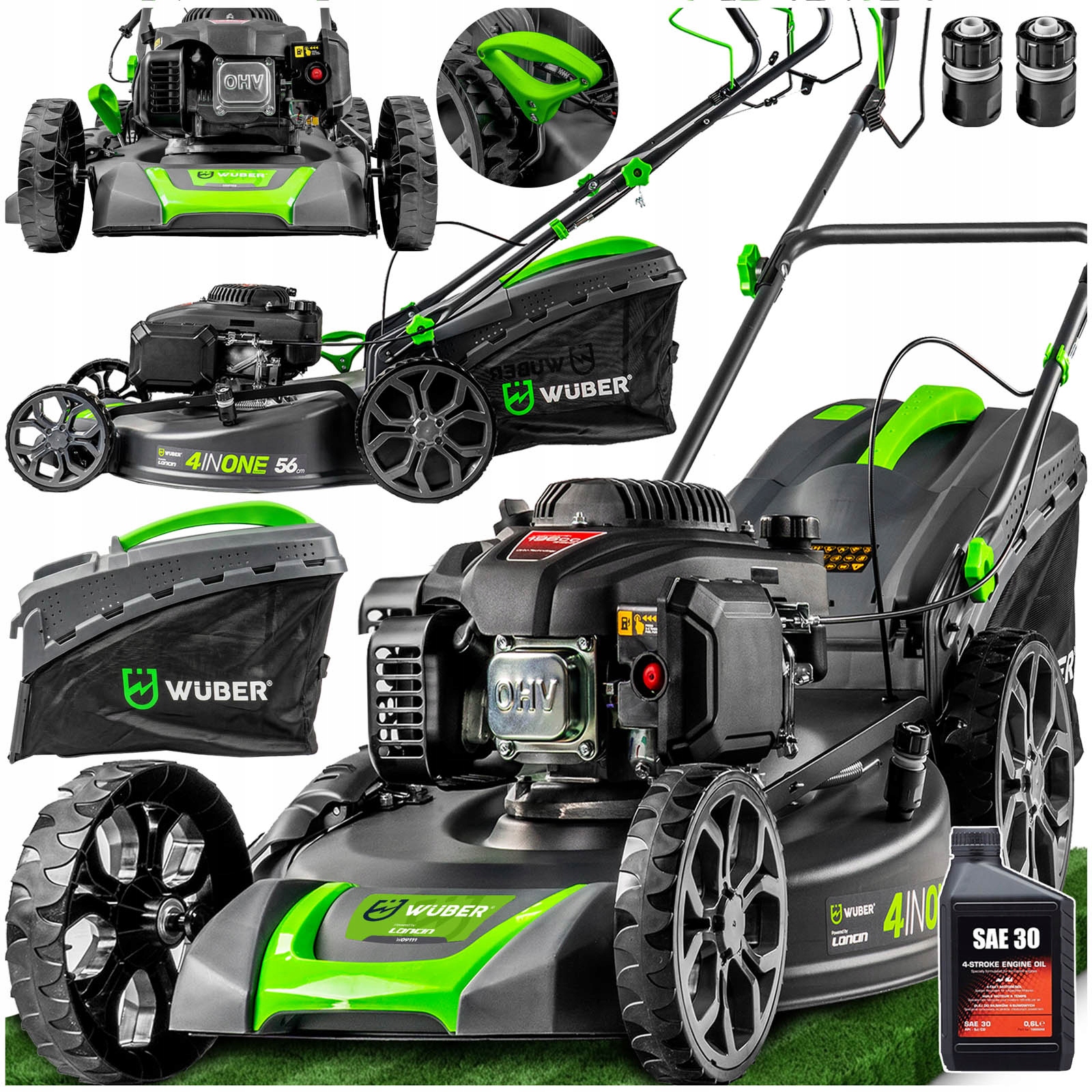VÝKONNÁ BENZÍNOVÁ KOSAČKA NA TRÁVU 4,8 HP + MOTOR LONCIN 70 L, POHON NA TRÁVU 196 cm³ + OLEJ